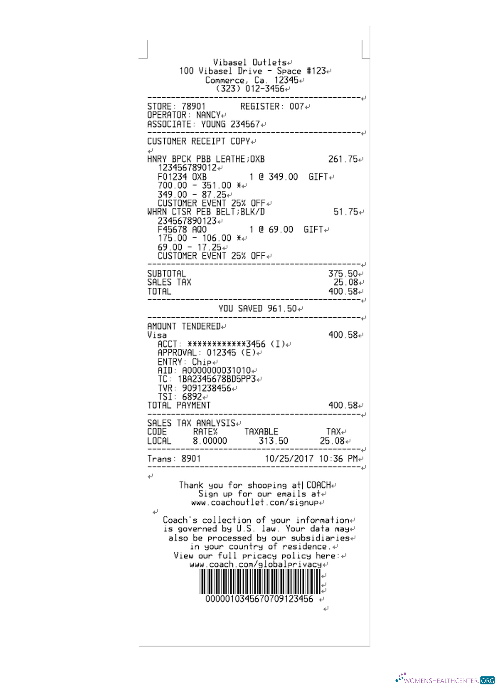 Download VIBASEL OUTLETS payment receipt Photoshop template